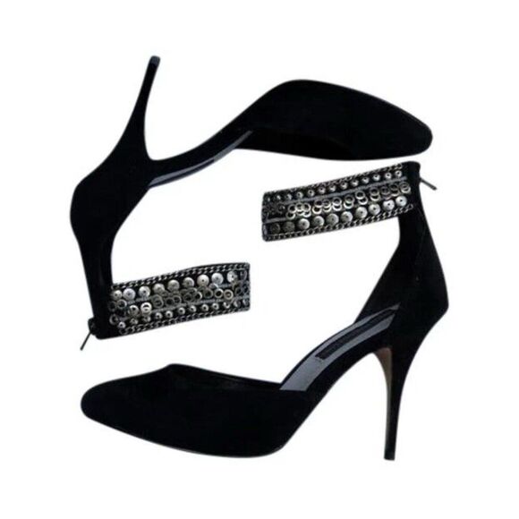 Steve Madden Luxe L Fiona Black Suede Silver Embellishment Heels Size 8 - Picture 1 of 8